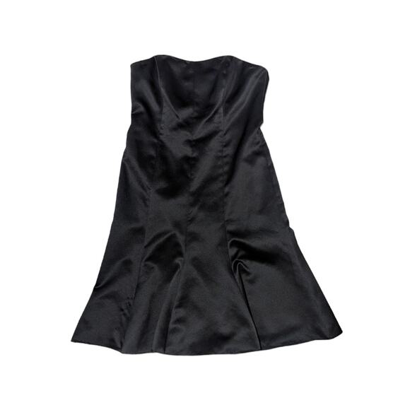 Davids Bridal Strapless Little Black Dress Satin A-Line Womens 8 Semi Formal Zip - Picture 2 of 5